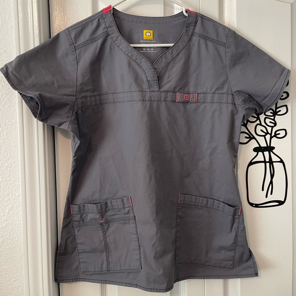 WonderWink Gray V-Neck Scrub Top